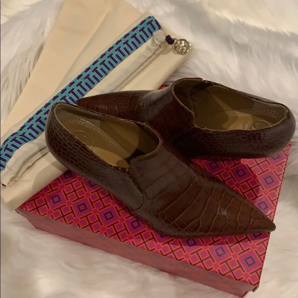 Tory Burch Georgina 80MM Ankle bootie croco embossed